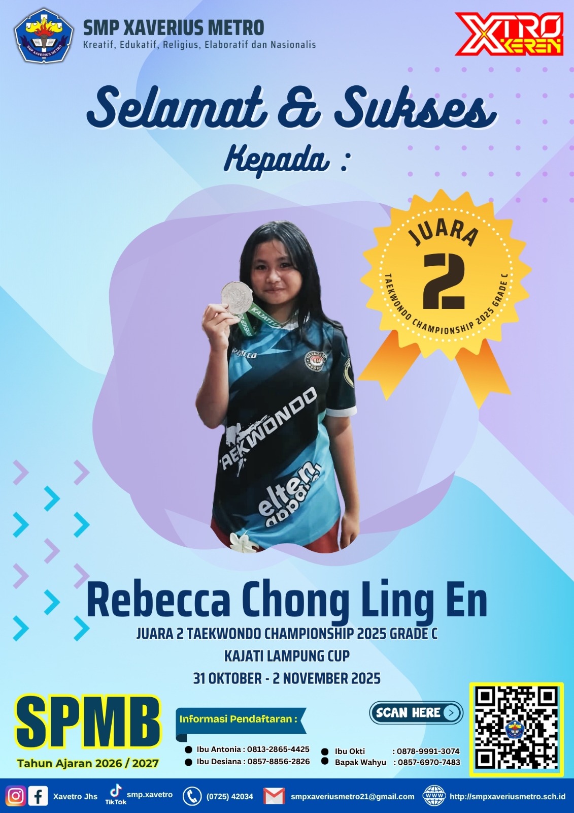 Rebecca Chong Ling En Ukir Prestasi di KAJATI Lampung Cup 1 Taekwondo Championship 2025 Grade C