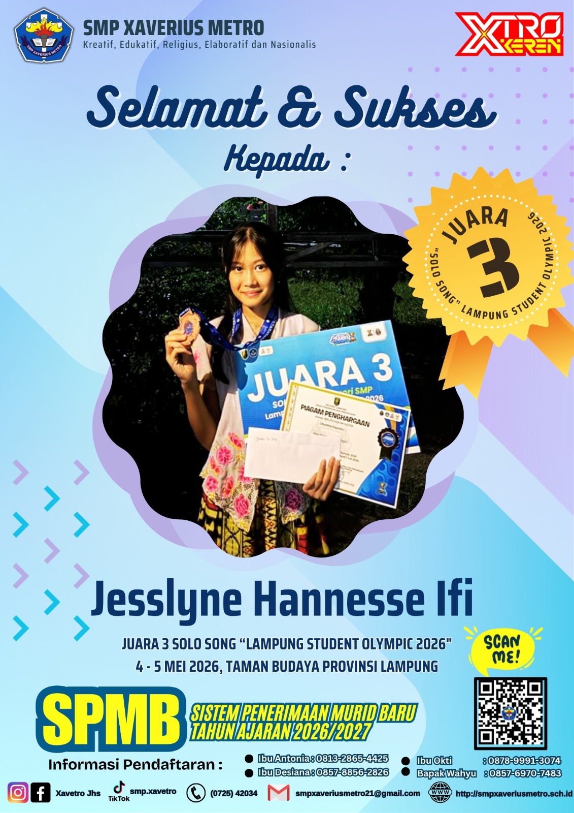 Jesselyne Hannesse Ifi Juara 3 Solo Song SMP Lampung Student Olympic 2026 Jesselyne Hannesse Ifi Juara 3 Solo Song SMP Lampung Student Olympic 2026